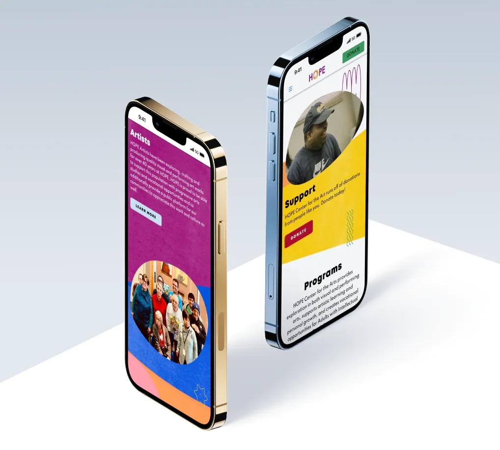 Image of two iPhones with the HOPE website on the screen.