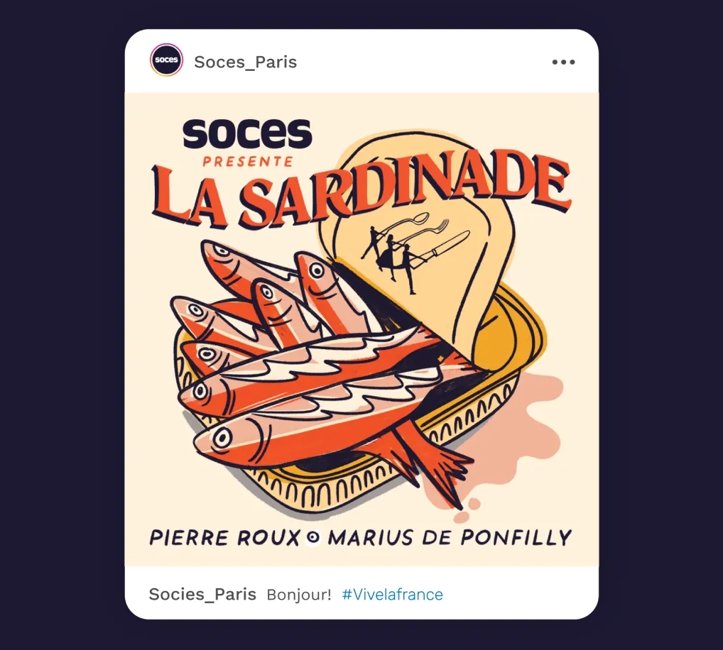 Instagram post from Soces promoting a pop-up event.