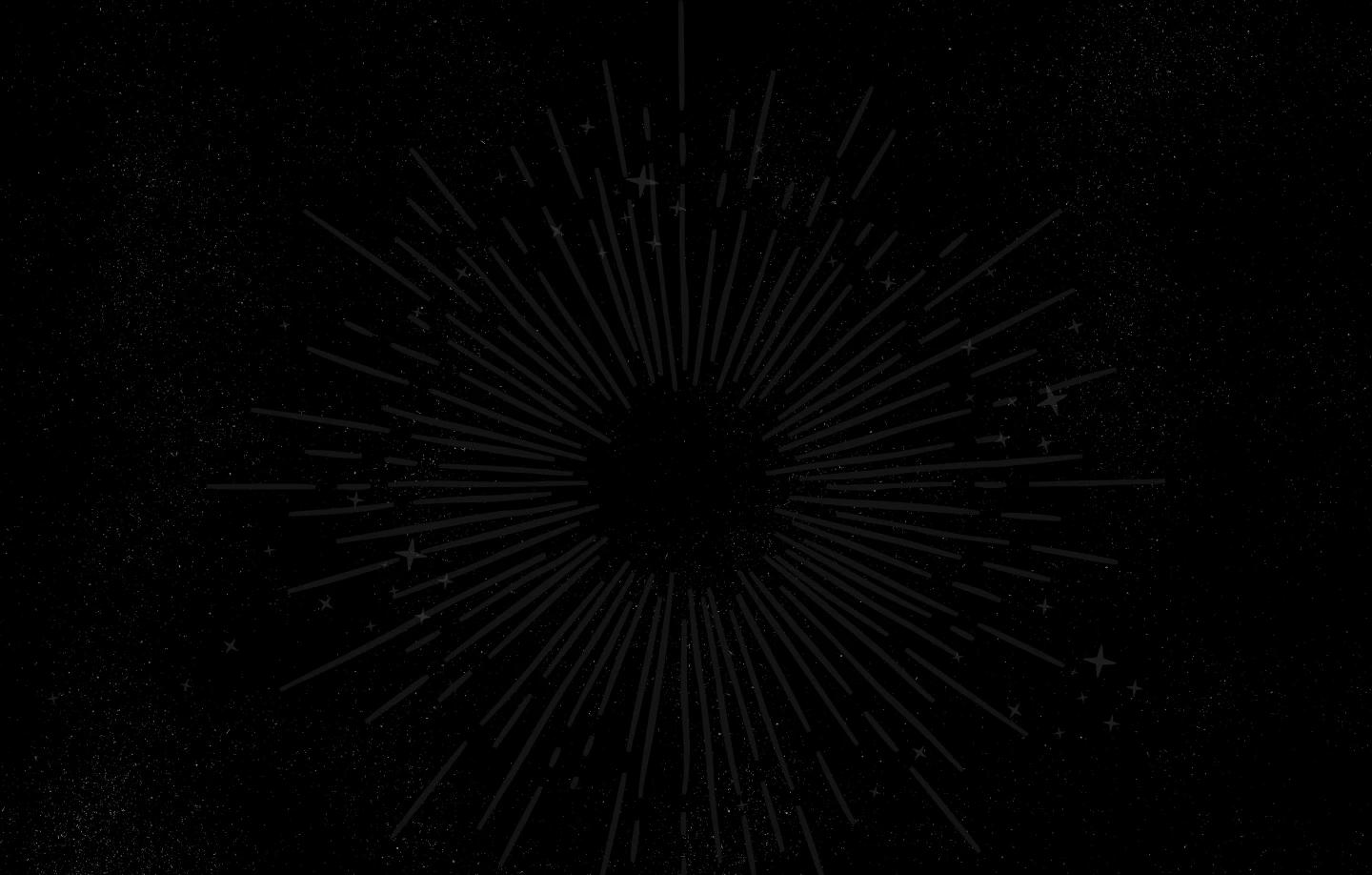 Stars and rays on a black background. Grey stars and sun rays on a black background.