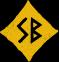 SB on a yellow diamond shape. Small SB in a yellow diamond shape logo.