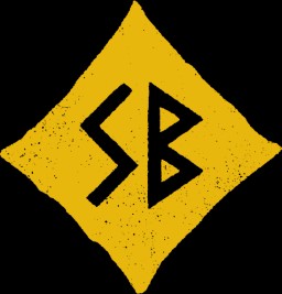 Yellow SB logo in a black background with spackles. SB letters on a yellow diamond shape.