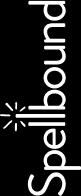 White Spellbound logo. White Spellbound logo with rays on a black background.