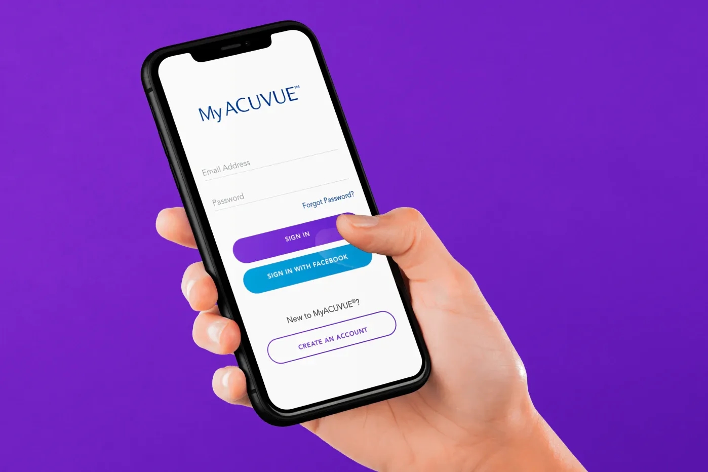 jjv-stacked-a.webp Image of an iPhones with MYACUVUE App on a purple background.